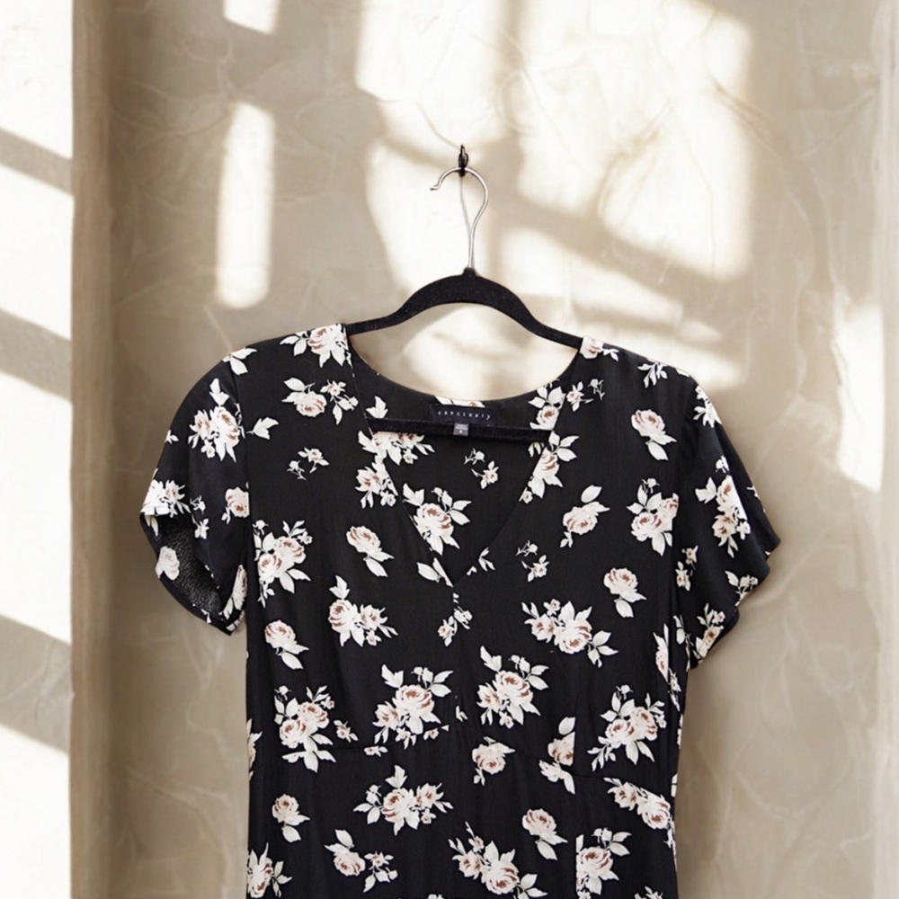 Sanctuary Floor Length Floral Black and White Dress